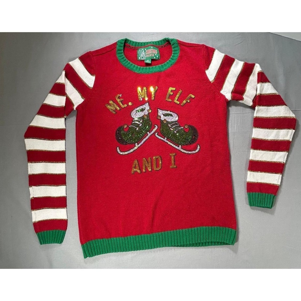 Ugly Christmas Sweater women's small Me My‎ Elf and I Holiday Party